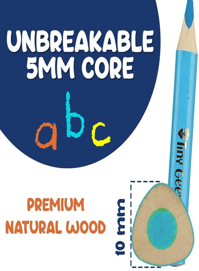 TinyGeeks Jumbo Pencils - NEW -12 Triangle Short Colored Pencils for Kids and Rainbow Pencil + Sharpener - Perfect for Preschool, Toddlers and Beginners + Recommended by Teachers & Experts - Image 3